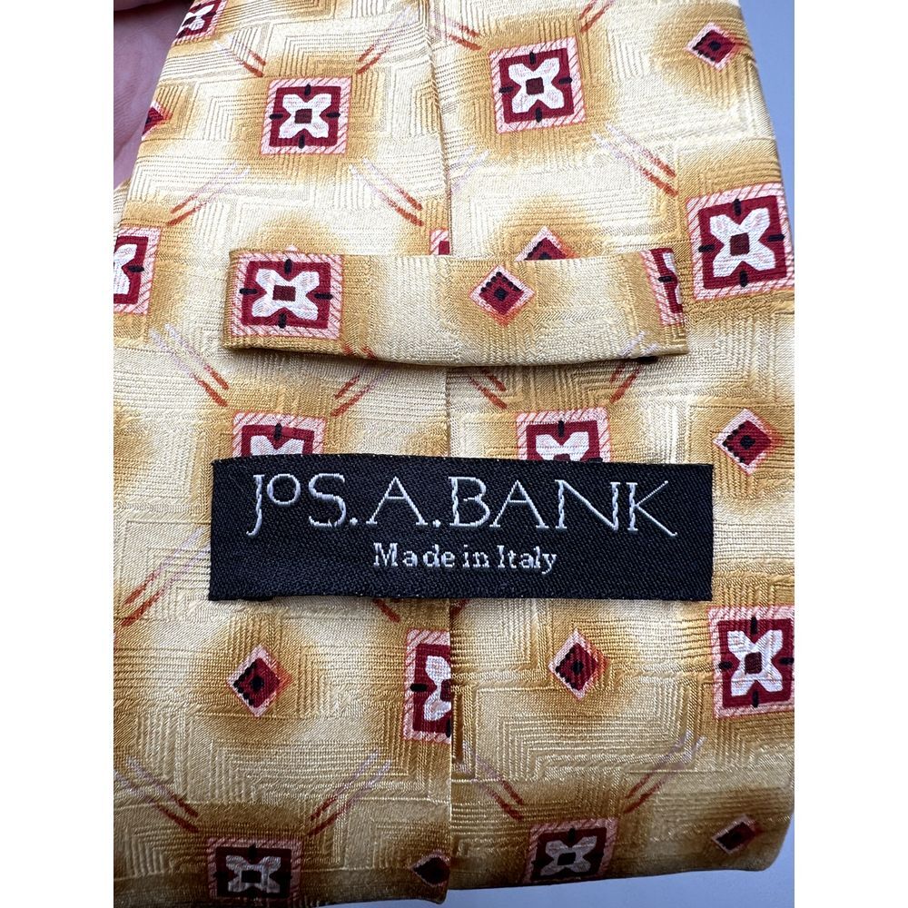 Jos. A. Bank Italy Men's 100% Silk Tie Geometric Yellow Made in Italy